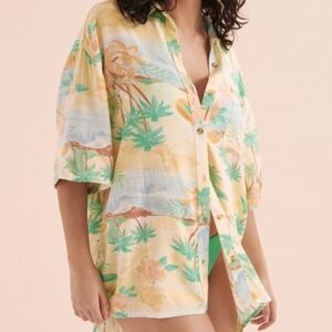 Billabong Women's Wait Till Sunset Tank Top Tropical Print Button-Up Shirt